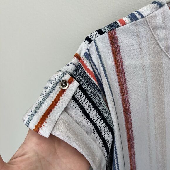 Cure | Keyhole Striped Short Sleeve Top Blouse Blue Red Stretch Size Large - Picture 5 of 7